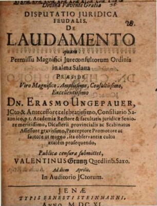Disputatio Juridica [iuridica] Feudalis, De Laudamento