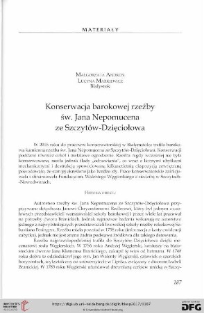 Konserwacja barokowej rzeźby św : Jana Nepomucena ze Szczytów-Dzięciołowa