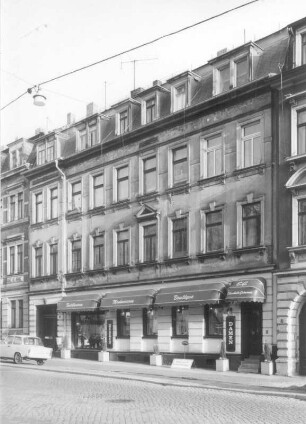 Dresden-Neustadt, Radeberger Straße 48. Wohnhaus mit Ladeneinbau (um 1890). Straßenansicht