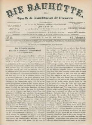 No 19. Frankfurt a. M., den 10. Mai 1919. 62. Jahrgang.