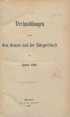 1895: Verhandlungen zwischen dem Senat und der Bürgerschaft