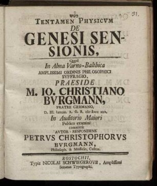 Tentamen Physicum De Genesi Sensionis