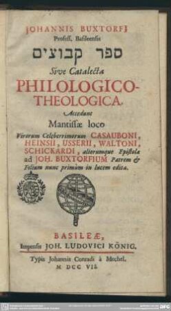 Johannis Buxtorfi[i] Profess. Basileensis Sfer qibbm sive Catalecta philologico-theologica