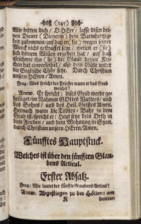 Fünfftes Hauptstuck. Welches ist über den fünfften Glaubens Articul
