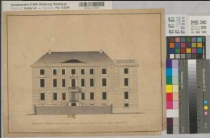 Brünninghausen (Dortmund) Schloß Herrenhaus Vorderansicht Anf. 19.Jh. 100 Fuß = 23 cm 32 x 42 Zeichnung Romberg Nr. 16