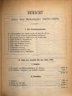 Jahresbericht und Einladung zur öffentlichen Prüfung und Schlussfeier. 1875/76