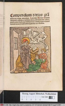 Compendium totius gra[m]matice ex varijs autoribus. Laurentio Seruio Perotto diligenter collectu[m]. [et] versibus cu[m] eo[rum] interp[re]tatione co[n]scriptum totius barbariei destructoriu[m]. [et] latine lingue orname[n]tum no[n] minus p[rae]ceptoribus q[uam] pueris necessarium.