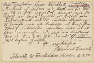 Nachlass von Karl Muth (1867 - 1944) - BSB Ana 390, 2,A Kreusch, Edmund. Carl Muth (1867-1944) Nachlass: Briefe und Karten von Edmund Kreusch an Carl Muth - BSB Ana 390.II.A. Kreusch, Edmund
