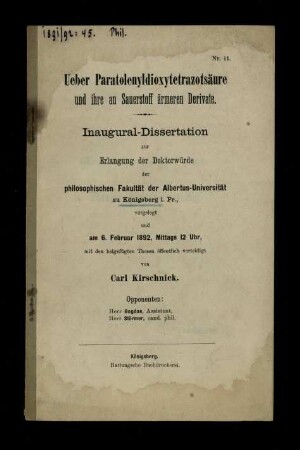 Ueber Paratolenyldioxytetrazotsäure und ihre an Sauerstoff ärmeren Derivate.