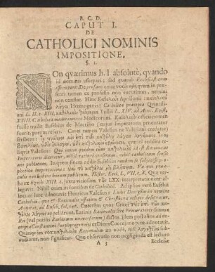 Caput I. De Catholici Nominis Impositione.