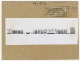 Wettbewerb II. Bauabschnitt der Karl-Marx-Allee: Ansichtszeichnung. Berlin, Mitte/Friedrichshain, Stalinallee (vor 1949 Frankfurter Allee, seit 1961 Karl-Marx-Allee)/Strausberger Platz/Alexanderplatz/Schillingstraße