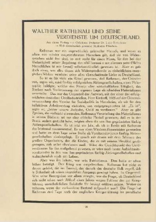 Walther Rathenau und seine Verdienste um Deutschland