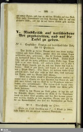V. Rindfleisch auf verschiedene Art zuzubereiten, und auf die Tafel zu geben