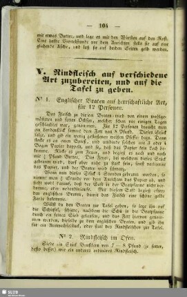 V. Rindfleisch auf verschiedene Art zuzubereiten, und auf die Tafel zu geben