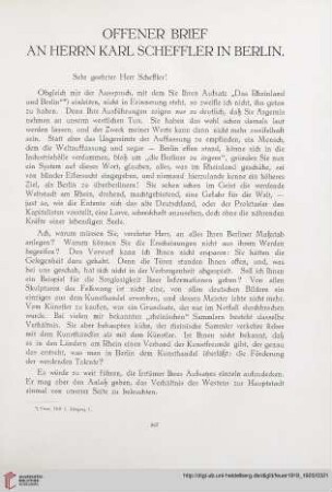 1: Offener Brief an Herrn Karl Scheffler in Berlin