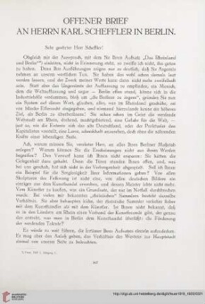 1: Offener Brief an Herrn Karl Scheffler in Berlin