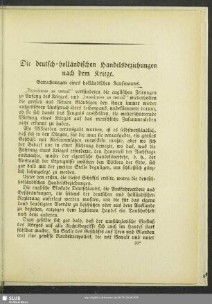 Die deutsch-holländischen Handelsbeziehungen nach dem Kriege