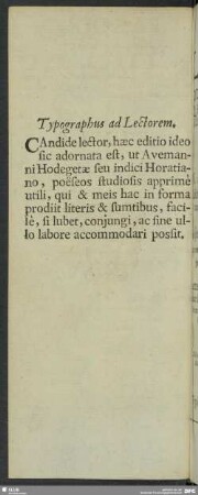 Typographus ad Lectorem