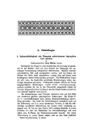 Schwerhörigkeit als Ursache scheinbarer Agraphie und Alexie