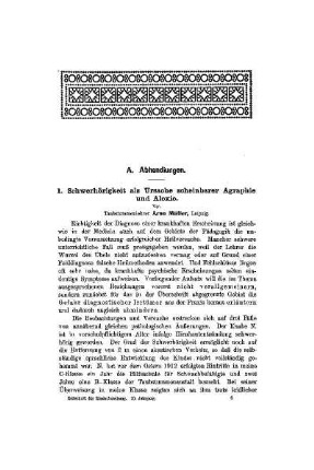 Schwerhörigkeit als Ursache scheinbarer Agraphie und Alexie
