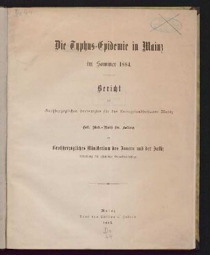 Die Typhus-Epidemie in Mainz im Sommer 1884