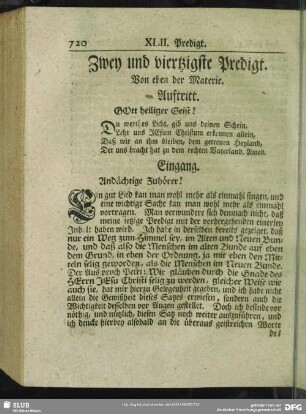Zwey und viertzigste Predigt. Von eben der Materie