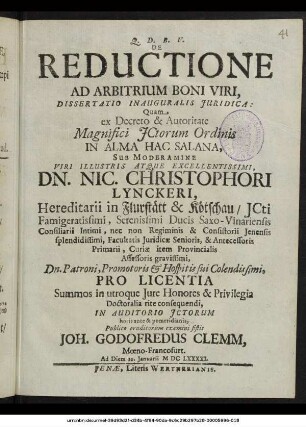 De Reductione Ad Arbitrium Boni Viri, Dissertatio Inauguralis Iuridica