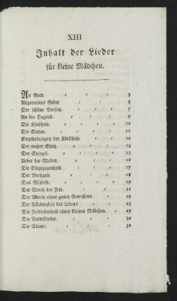 Inhalt der Lieder für kleine Mädchen