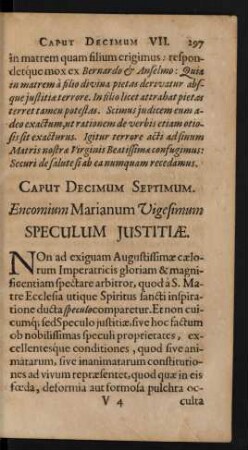 Caput Decimum Septimum. Encomium Marianum Vigesimum Speculum Iustitiae.