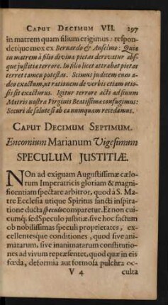 Caput Decimum Septimum. Encomium Marianum Vigesimum Speculum Iustitiae.