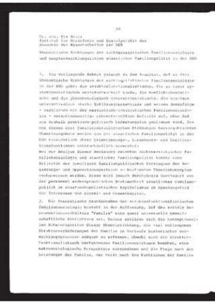 Theoretische Richtungen der nichtmarxistischen Familiensoziologie und Hauptentwicklungslinien staatlicher Familienpolitik in der BRD : Thesen zur Dissertationsschrift B
