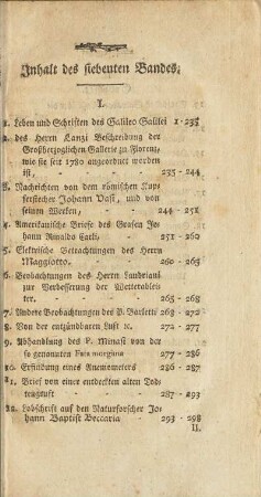 Inhalt des siebenten Bandes
