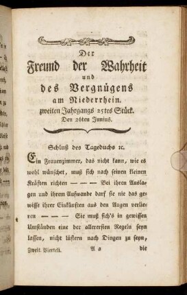 zweiten Jahrgangs 25tes Stück. Den 26ten Junius.