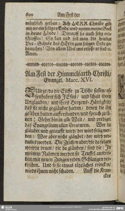 Am Fest der Himmelfarth Christi, Evangel. Marc. XVI