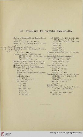 Verzeichnis der benützten Handschriften