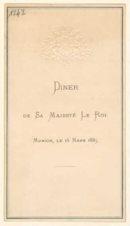 Menükarte : Diner de Sa Majesté Le Roi