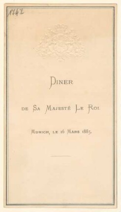 Menükarte : Diner de Sa Majesté Le Roi