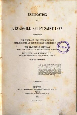 Explication de l'Évangile selon Saint Jean