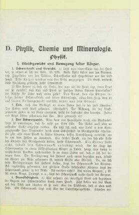 D. Physik, Chemie und Mineralogie
