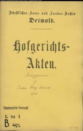 Brüggemann, Otto zu Wöbbel gegen Juden Herz David zu Reelkirchen