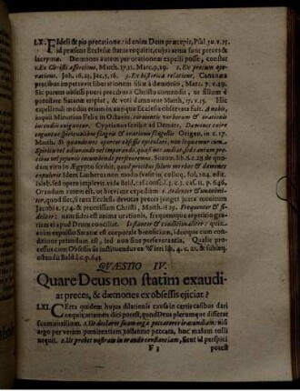 Quaestio IV. Quare Deus non statim exaudiat preces, & daemones ex obsessis eiiciat?