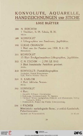 Konvolute, Aquarelle, Handzeichnungen und Stiche (Nr.208-238)
