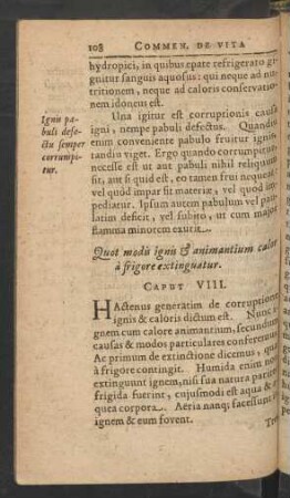 Quot modis ignis et animantium calor a frigore extinguatur. Caput VIII.