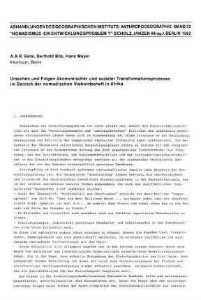 Ursachen und Folgen ökonomischer und sozialer Transformationsprozesse im Bereich der nomadischen Viehwirtschaft in Afrika
