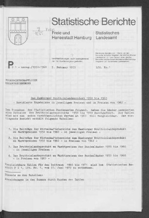 1973: Statistische Berichte // Freie und Hansestadt Hamburg, Statistisches Landesamt / P