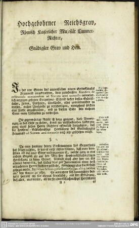 Hochgebohrner Reichsgrav, Römisch Kaiserlicher Majestät Cammer-Richter, Gnädigster Grav und Herr