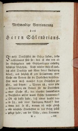 Nothwendige Vorerinnerung des Hernn Schlendrians.