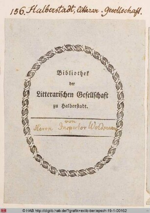 Exlibris der literarischen Gesellschaft zu Halberstadt