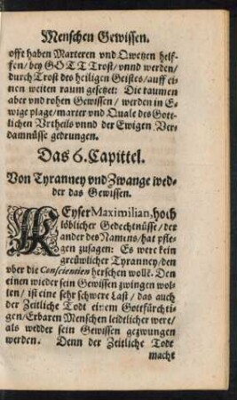 Das 6. Capittel. Von Tyranney und Zwange wedder das Gewissen.