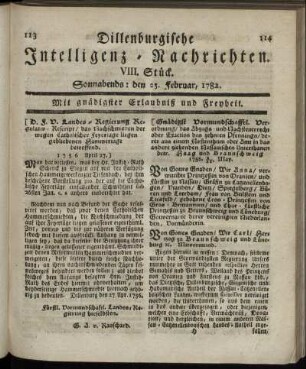 VIII. Stück. Sonnabends : den 23. Februar, 1782.